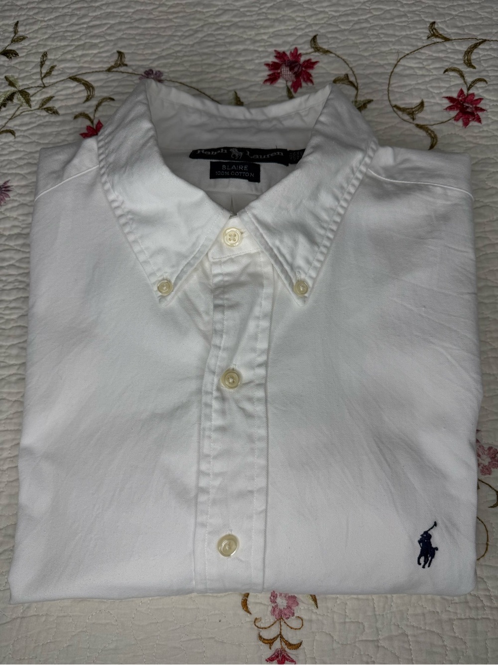 VTG Polo Ralph Lauren Men’s XL White Blaire 100% Cotton  Button Up Navy Pony